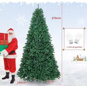 Árvore de Natal artificial de 2,70m não iluminada com base metálica dobrável Verde