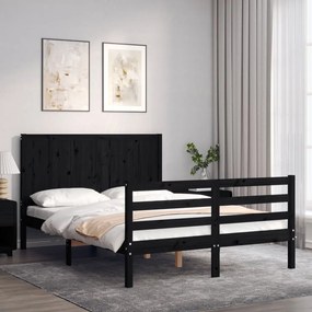 Estrutura de cama com cabeceira 140x190 cm madeira maciça preto