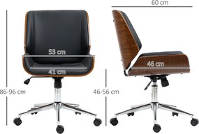 Cadeira de Escritório Operativa Giratória em PU com Altura Ajustável Função Inclinação 51x65,5x82-92cm Preto