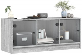 Móvel de TV c/ portas de vidro 102x37x42 cm cinza sonoma