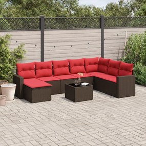 vidaXL 9 pcs conjunto sofás p/ jardim c/ almofadões vime PE castanho