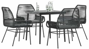 Conjunto de jantar jardim 5 peças almofadas vidro vime PE preto