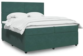 vidaXL Cama com molas/colchão 200x200 cm veludo verde-escuro