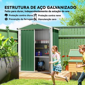 Abrigo de Jardim Exterior 1,1 m² 133x87x178 cm com 2 Portas de Correr Telhado Inclinado e Luvas Verde