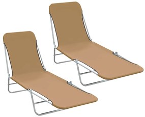 Espreguiçadeiras dobráveis 2 pcs aço e tecido cinza-acastanhado