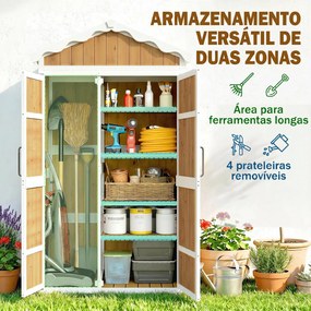 Armário de Jardim de Madeira 105x55x179 cm Abrigo de Exterior com Portas 4 Prateleiras Extraíveis Teto Metal Galvanizado Madeira