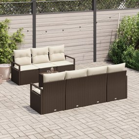 Conjunto de Sofás de Jardim com Almofadas Castanho de Polyrattan