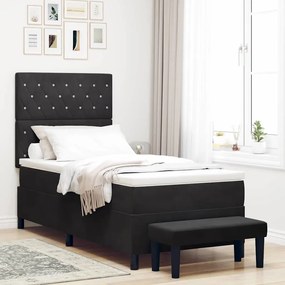 vidaXL Cama Box com Colchão & Banco Preto 90x200 cm Veludo