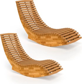 Conjunto de 2 Cadeiras de Balanço de Jardim Dobráveis Ergonómicas com Design Ripado 60x156x77 cm Natural