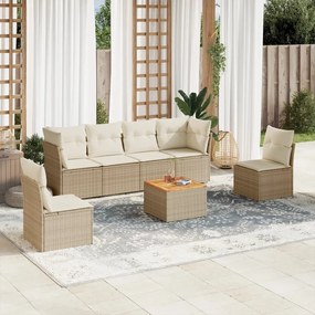 7 pcs conjunto de sofás p/ jardim com almofadões vime PE bege
