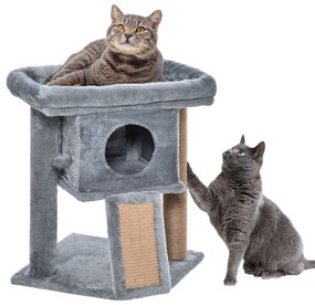 PawHut Árvore Arranhador para Gatos Pequenos Altura 57 cm Arranhador para Gatos com Poste de Juta Rampa Caverna e Bola Suspensa 40x40x57 cm Cinza