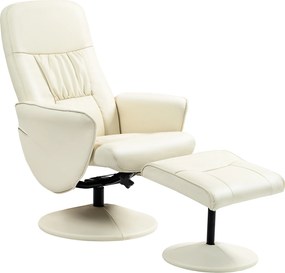 HOMCOM Poltrona Relax com Apoio para os Pés Estofada em PU Reclinável até 145° e Giratório com Encosto Ajustável 81x81x105cm Creme | Aosom Portugal