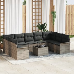 Conjunto de Sofá de Jardim de 9 Peças com Almofadas Rattan Poliéster P