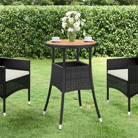 vidaXL Mesa de jardim Ø60x75 cm madeira de acácia e vime PE preto
