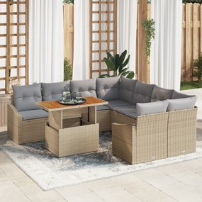 Conjunto de Sofás de Jardim com Almofadas Bege em Polirattan