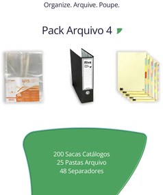 Conjunto 25 Pastas Arquivo 180CC + 2 Embalagens de Saca Catálogo 100 Unidades + 2 Conjunto Separadores 24 Posições