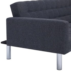 Sofá-cama com formato em L poliéster cinzento-escuro