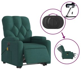Poltrona elétrica elevatória massagens tecido verde-escuro