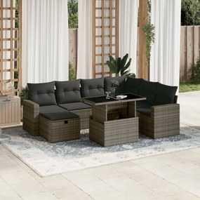 vidaXL 8 pcs conjunto sofás de jardim c/ almofadões vime PE cinzento