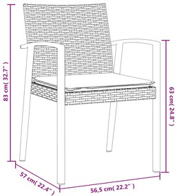 3 pcs conjunto de jantar p/ jardim c/ almofadões vime PE e aço