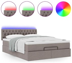 Cama Otomana com Colchão &amp; LEDs Taupe 140x200 cm Tecido