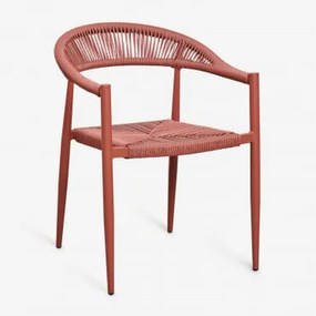 Pack De 4 Cadeiras De Jantar Empilháveis Com Braços Em Alumínio E Rattan Sintético Amatria Terracota - Sklum