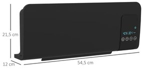Aquecedor Elétrico de Parede - Preto - 54,5x12x21,5 cm - ABS - 1000W/2