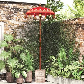 Parasol com Base Vermelho, Marrom. 250 cm Algodão, Madeira