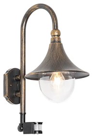 Candeeiro de parede exterior dourado antigo IP44 com sensor de movimento - Daphne Clássico / Antigo