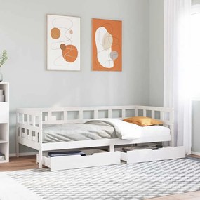 Sofá-cama c/ gavetas 90x190 cm madeira de pinho maciça branco