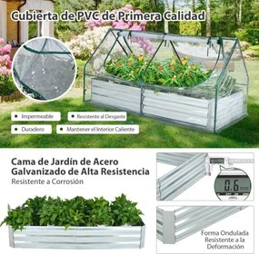 Canteiro elevado de 2 níveis com cobertura de estufa e janelas de enrolar Floreira sem fundo Rega fácil 180 x 90 x 91 cm