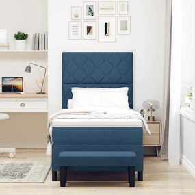 Cama Box com Colchão e Banco Azul 100x200 cm Tecido