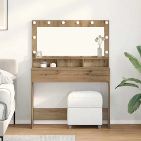 vidaXL Mesa de Maquilhagem com Luzes LED em Carvalho Artesanal, 100x41x135 cm