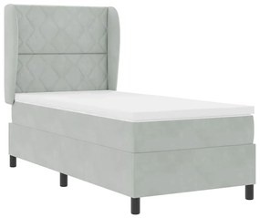 Cama com Estrado e Colchão Cinza Claro 90x200 cm em Veludo