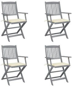 Cadeiras exterior dobráveis c/ almofadões 4 pcs acácia maciça