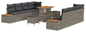 Conjunto de Sofás de Jardim vidaXL 11 Peças com Almofadas Cinza Rattan
