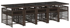 11 pcs conjunto jantar p/ jardim c/ almofadões vime PE castanho
