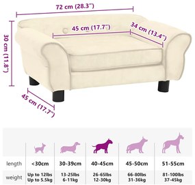 Sofá para cães 72x45x30 cm pelúcia cor creme