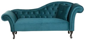 Chaise-longue em veludo azul esverdeado com apoio à direita LATTES Beliani