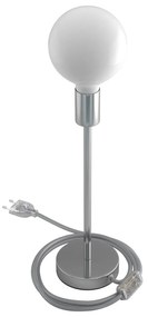 Alzaluce - metal table lamp with fabric cable, switch and 2 poles plug - 30 cm / Chrome