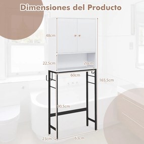 Armario para casa de banho sobre a sanita com 2 portas 23 x 63 x 165,5 cm Branco