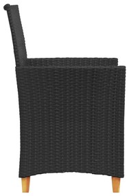 Cadeiras de jardim c/ almofadões 2 pcs vime PE/madeira preto