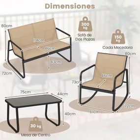 Conjunto de móveis de jardim de 4 peças com suave movimento de baloiço para terraço castanho