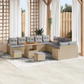Conjunto de Sofás de Jardim vidaXL com Almofadas Bege Rattan Poliéster Acácia