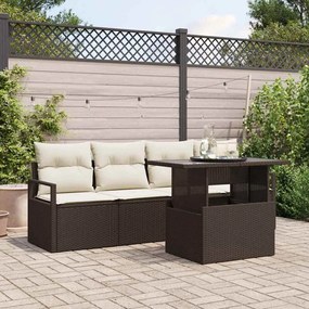 vidaXL Conjunto de Sofá de Jardim Conjunto de 4 Castanho e branco