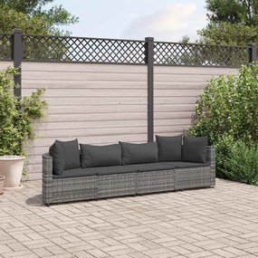 vidaXL 4 pcs conjunto sofás de jardim c/ almofadões vime PE cinzento