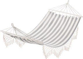 Cama Rede de Jardim 200x100 cm Rede Suspensa com Travessas de Madeira para Pátio Varanda Campismo Creme e Cinza