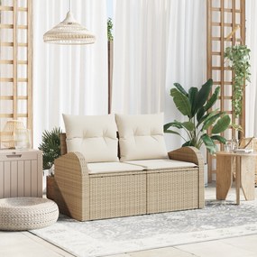 vidaXL Sofá de Jardim de 2 Lugares com Almofadas em Rattan Poli Bege