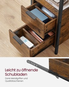 Mesa de apoio com 2 tomadas eléctricas e 2 portas USB e 2 gavetas 60 x 35 x 61 cm castanho vintage - preto
