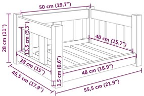 Cama para cães 55,5x45,5x28 cm madeira de pinho maciça